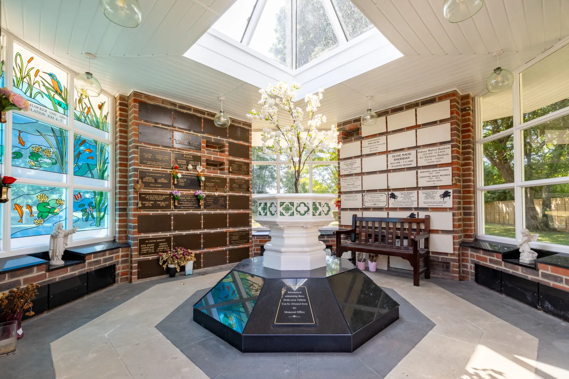 Inside gazebo with plaques