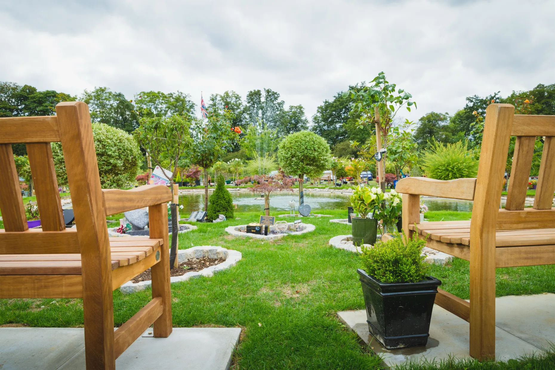 Benches in memorial grounds