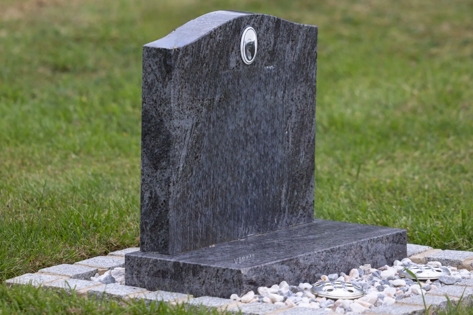 Stone marker on memorial garden