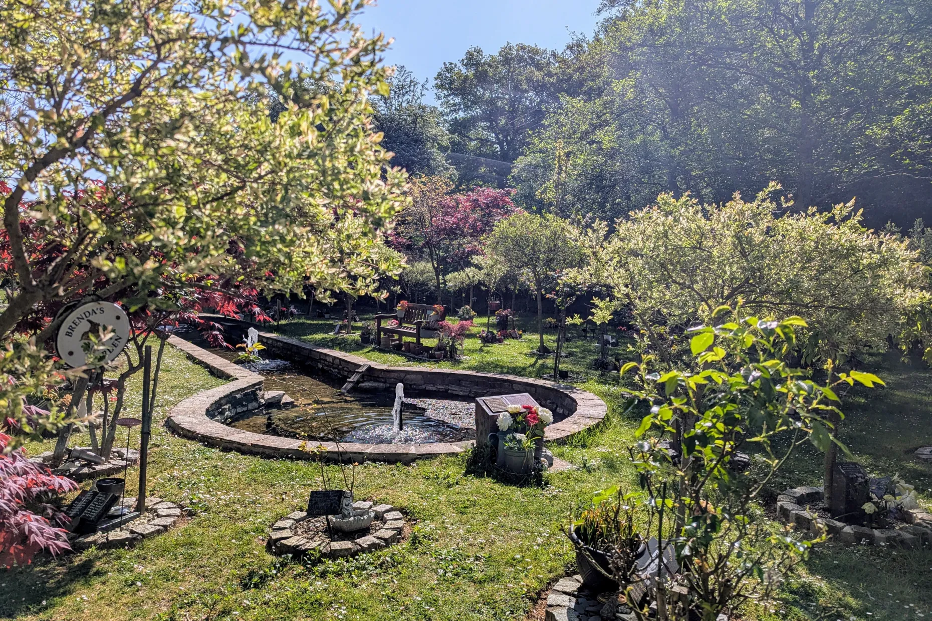 View of the memorial grounds and water feature